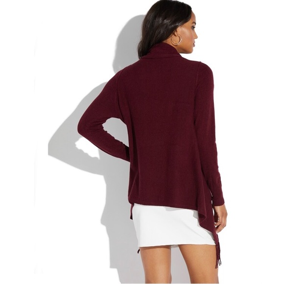 Love Tree Burgundy Fringe Trim Cardigan Sz L, NWT - Picture 2 of 3